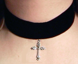 Wide velvet choker with sterling Wallachian cross